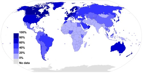 Internet users in 2010 as a percentage of a country's population